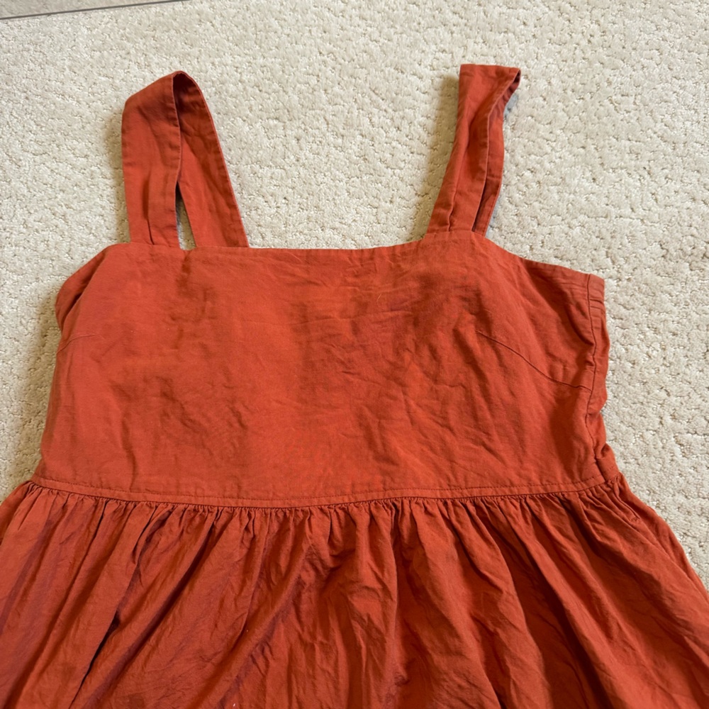 Uniqlo Women's Sleeveless Dress in Rust Orange Rayon Linen Pockets - Picture 3 of 9